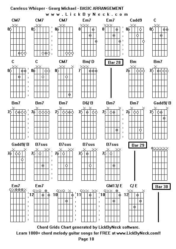 Chord Grids Chart of chord melody fingerstyle guitar song-Careless Whisper - Georg Michael - BASIC ARRANGEMENT,generated by LickByNeck software.